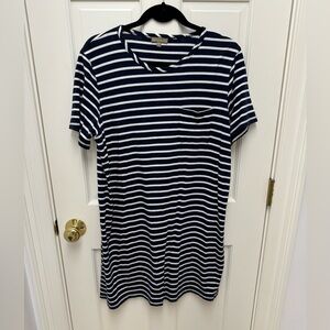 Lilla P Short Sleeve Perfect Pocket Dress Navy Blue and White Stripe Sz Large